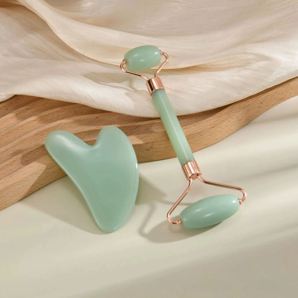 Resin Face Roller & Gua Sha Board Set | Facial Massage Tool Face Roller Set QXL Green
