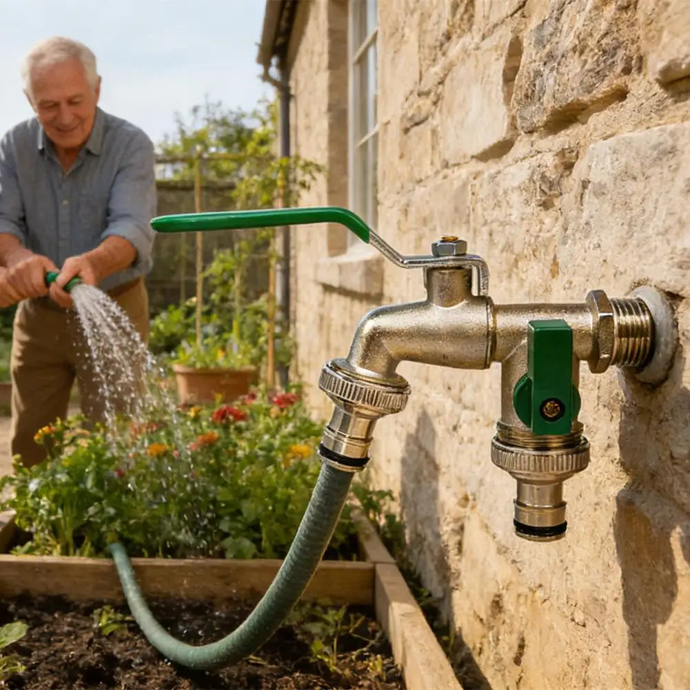 1/2" Dual Spout Outdoor Tap Splitter with Brass Ball Valves Garden Tap Splitter QXL