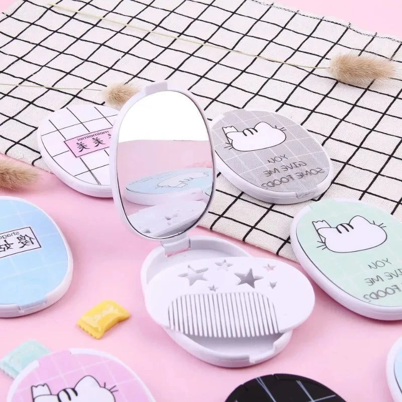 Foldable Double-Sided Compact Makeup Mirror | Cute Cartoon Compact Makeup Mirror QXL