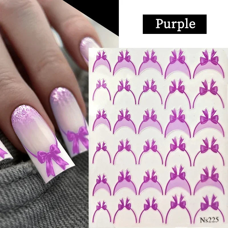 5D Gradient French Nail Stickers | Bowknot & Stripe Decals Nail Art Stickers QXL