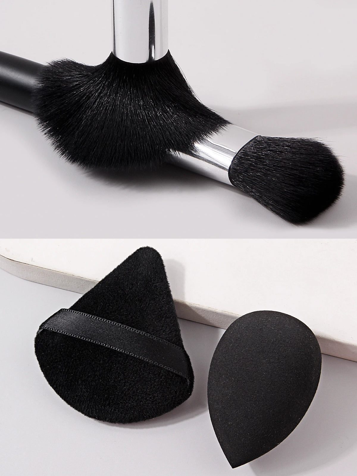 KOSSHOW 4-Pc Flame Makeup Brush & Powder Puff Combo Set Makeup Brush Set QXL