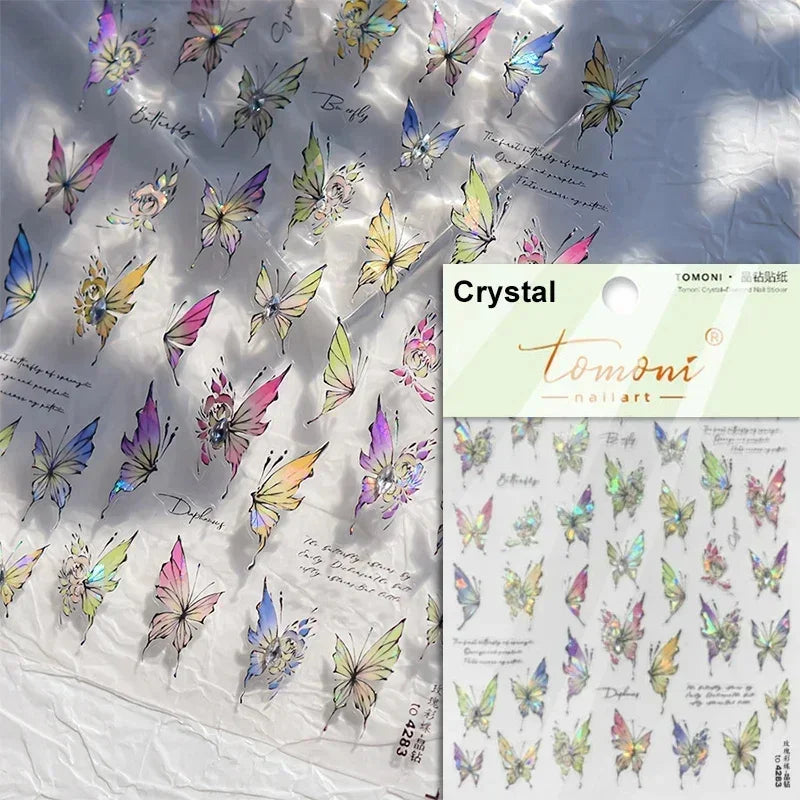 5D Butterfly Flower Nail Stickers | Rhinestone Pearl Decals Nail Art Stickers QXL TO4283