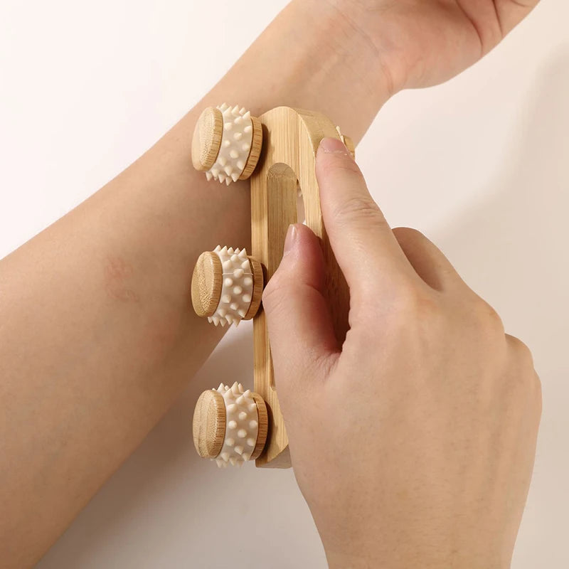 6-Wheel Wooden Massage Roller | Neck Back Leg Body Tool Wooden Massage Roller QXL