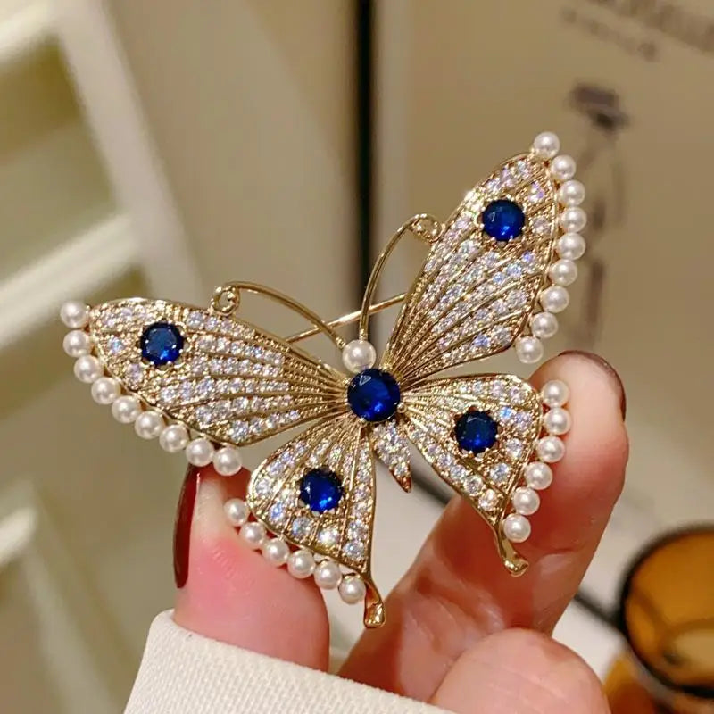Pearl Rhinestone Butterfly Flower Brooch for Women | Luxury Pin Fashion Brooch Pin QXL