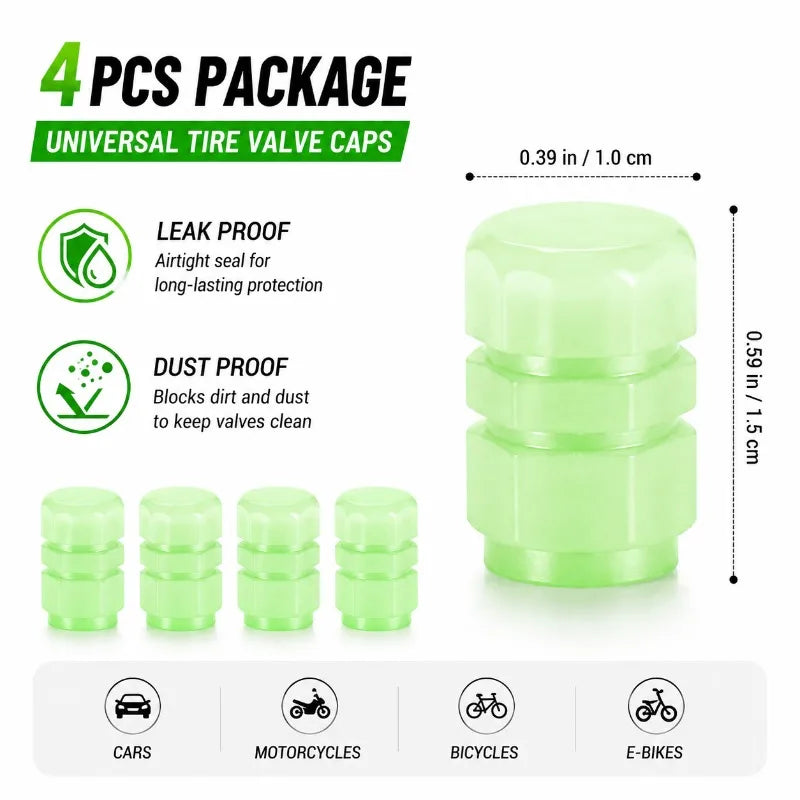 4-Pack Glow-in-the-Dark Tire Valve Caps | Universal Fit Tire Valve Caps QXL