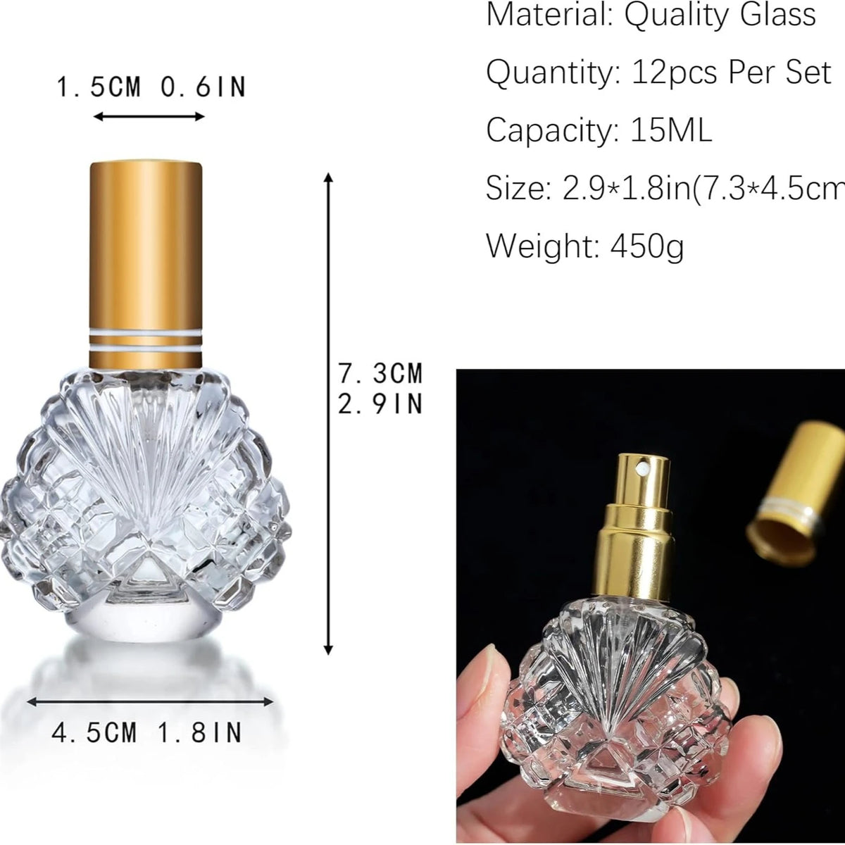 12-Pack 15ml Refillable Glass Perfume Atomizer Bottles & Funnels Perfume Atomizer Set QXL