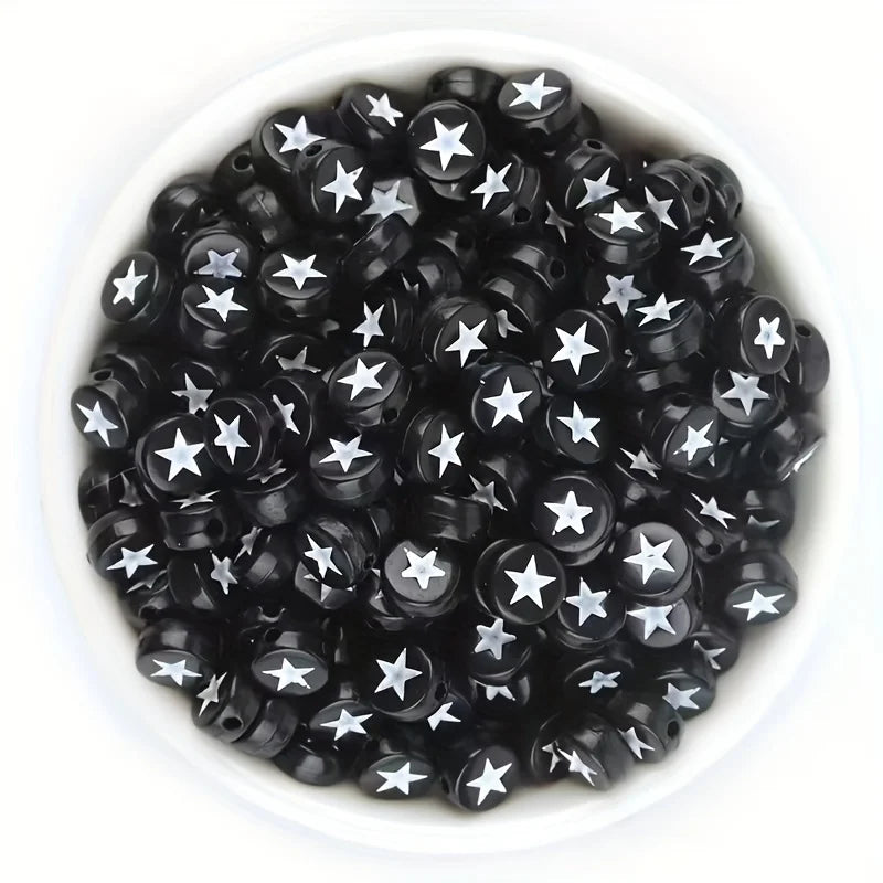 Black Flat Round Acrylic Star Beads – DIY Jewelry & Bracelets Acrylic Craft Beads QXL
