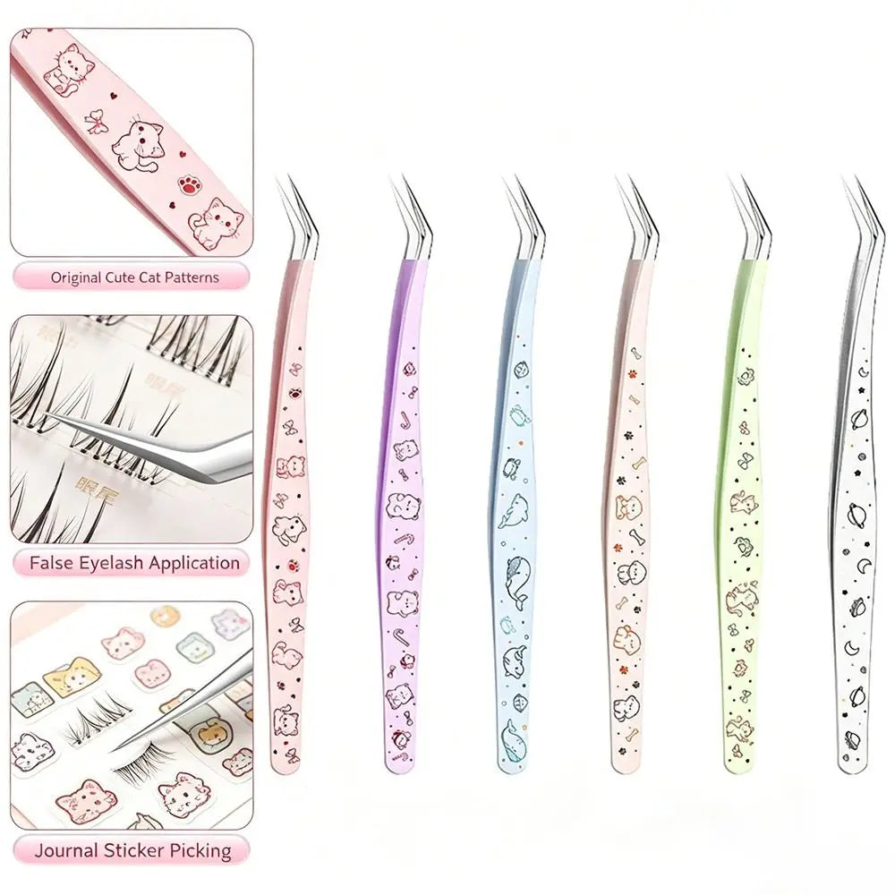 Cartoon Stainless Steel Eyelash & Craft Tweezers | Anti-Static Eyelash Tweezers QXL