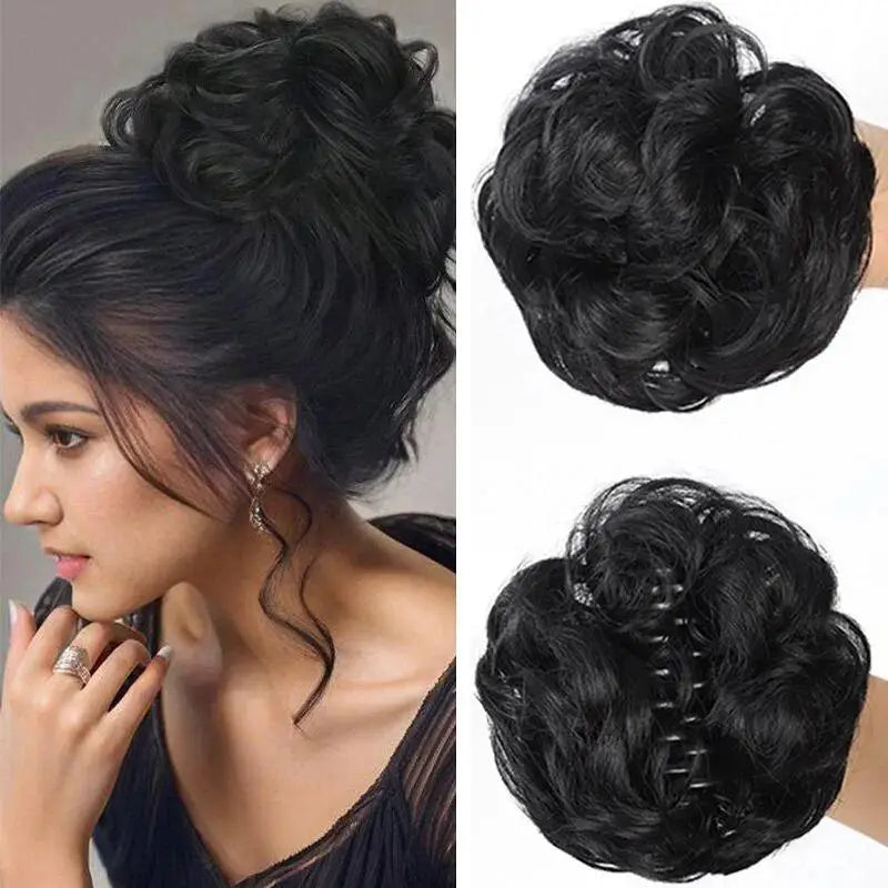 Synthetic Fluffy Curly Hair Bun Clip | Women's Hairpiece Clip-On Hair Bun QXL