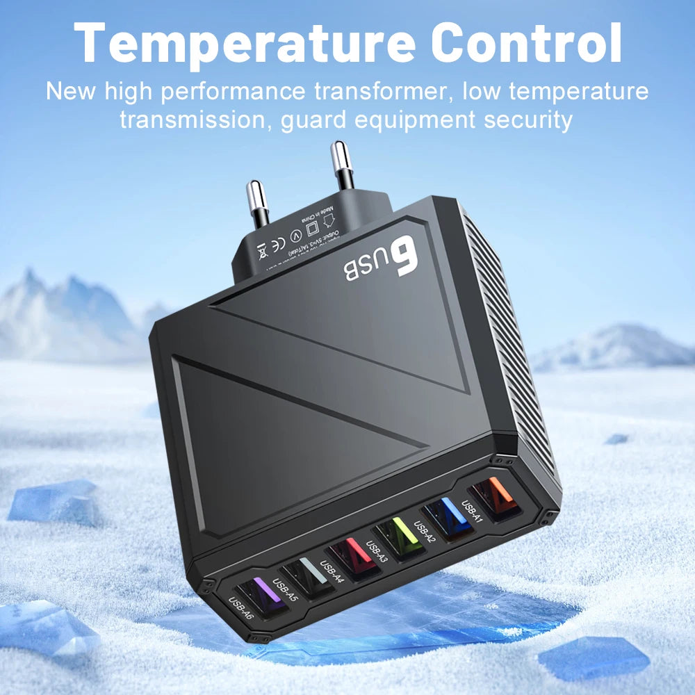 6-Port USB Wall Charger QC3.0 Fast Charging | Multi Plug USB Wall Charger QXL