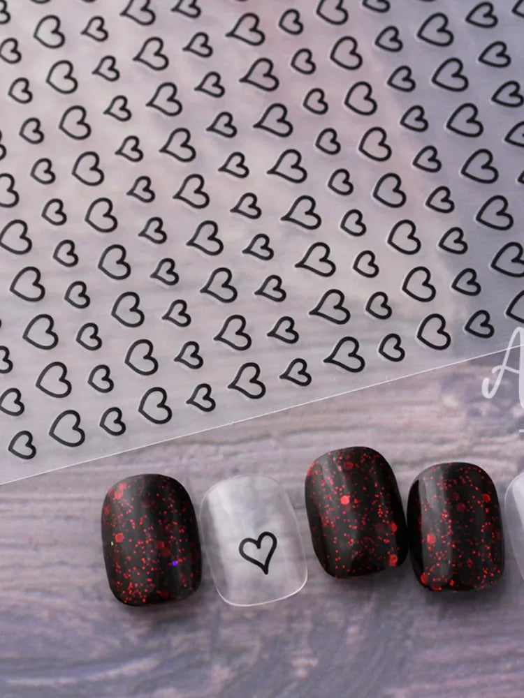 3D Hollow Heart Nail Stickers | Kawaii Self-Adhesive Decals Nail Art Stickers QXL