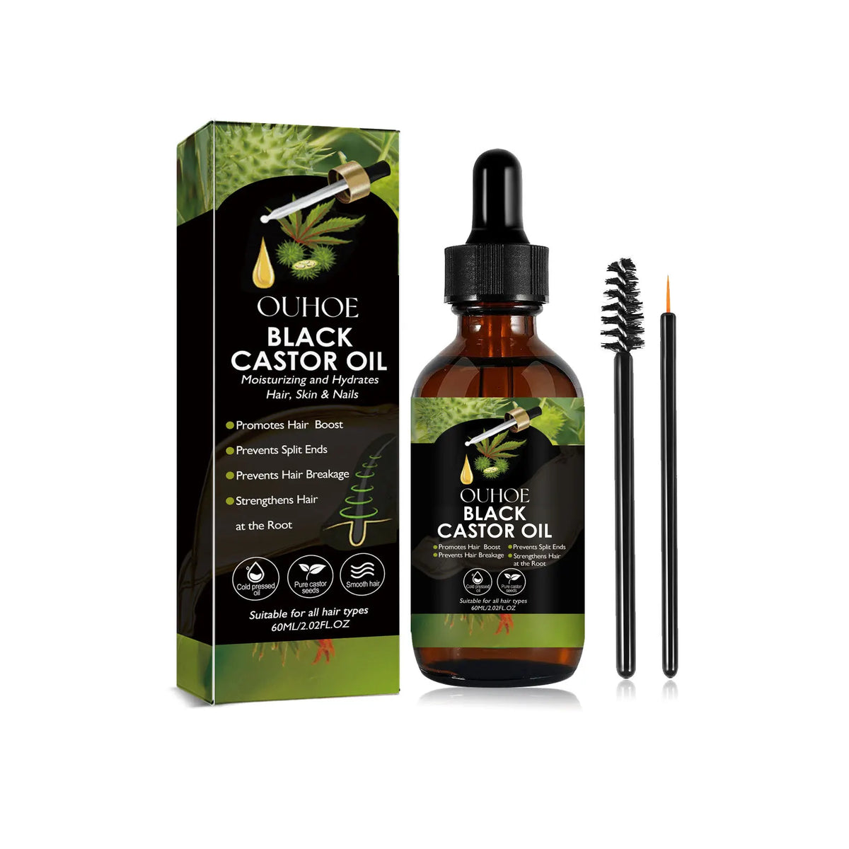 OUHOE Black Castor Oil Hair Growth & Lash Treatment 60ml Hair Growth Oil QXL 60ml boxed