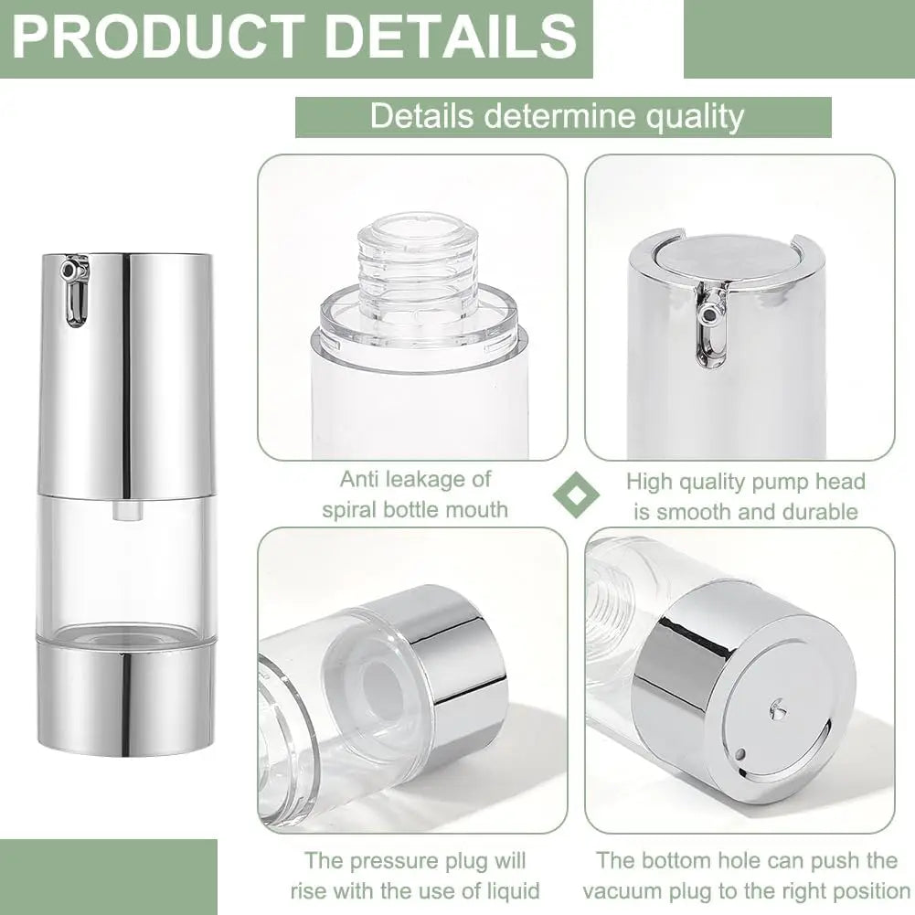 6-Pack 15ml Airless Pump Bottles | Refillable Vacuum Travel Set Airless Pump Bottle QXL