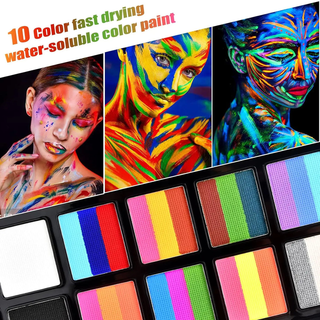 VERONNI 10-Color Face & Body Paint Kit | Halloween Cosplay Face & Body Paint Kit QXL