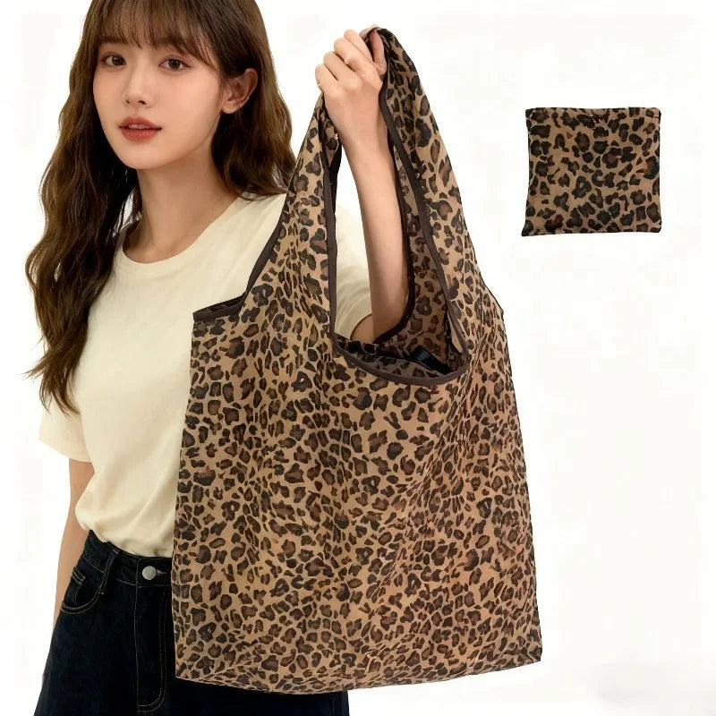 Leopard Print Foldable Tote Bag | Lightweight Leak-Proof Polyester Foldable Tote Bag QXL