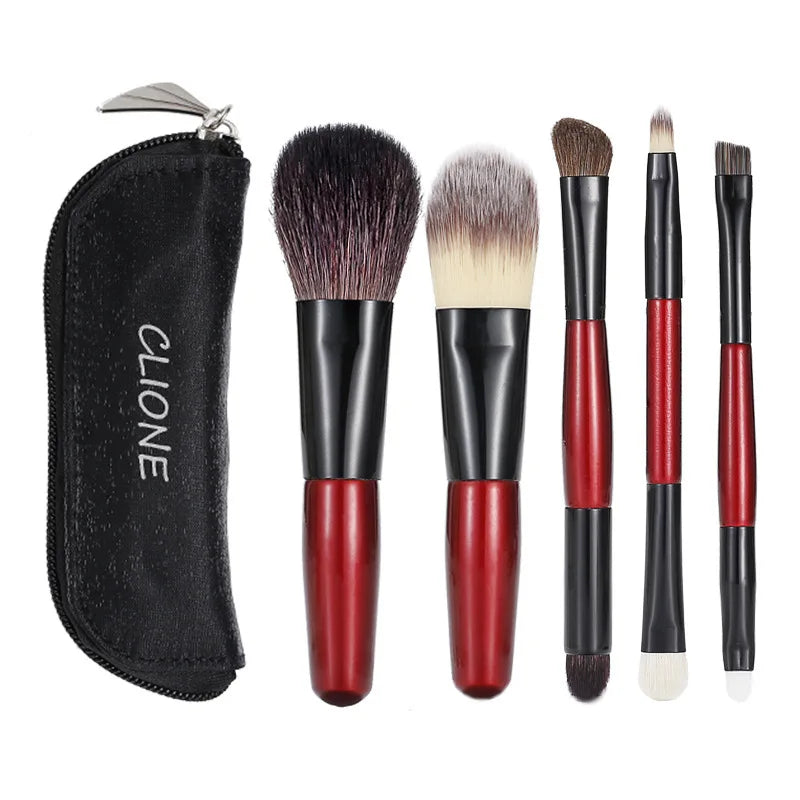 5-Piece Mini Wool Makeup Brush Set | Wooden Handle Beginner Kit Makeup Brush Set QXL