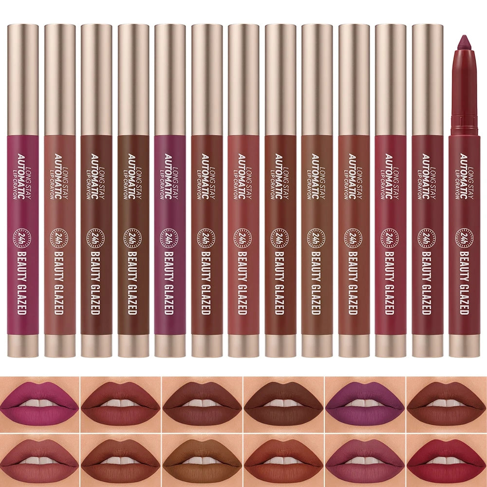 Beauty Glazed 12-Color Long-Wear Automatic Lip Crayon Automatic Lip Crayon QXL