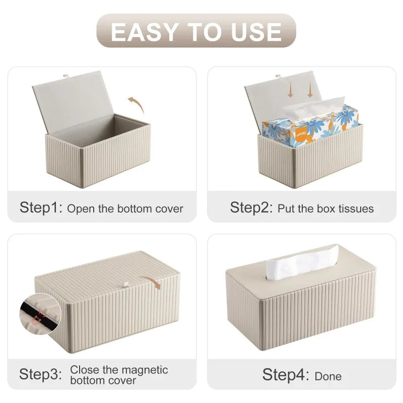 Luxury PU Leather Tissue Box Cover | Striped, 3 Colors Tissue Box Cover QXL