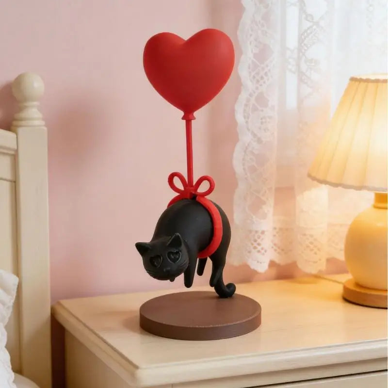 3D Printed Cat Heart Balloon Figurine | Resin Home Decor Resin Figurine Decor QXL