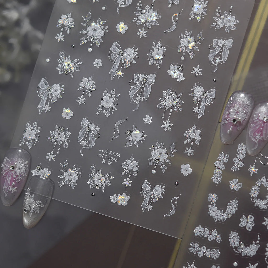 5D Nail Stickers – Bow Floral Rhinestone Pearl Tassel Decals Nail Art Stickers QXL