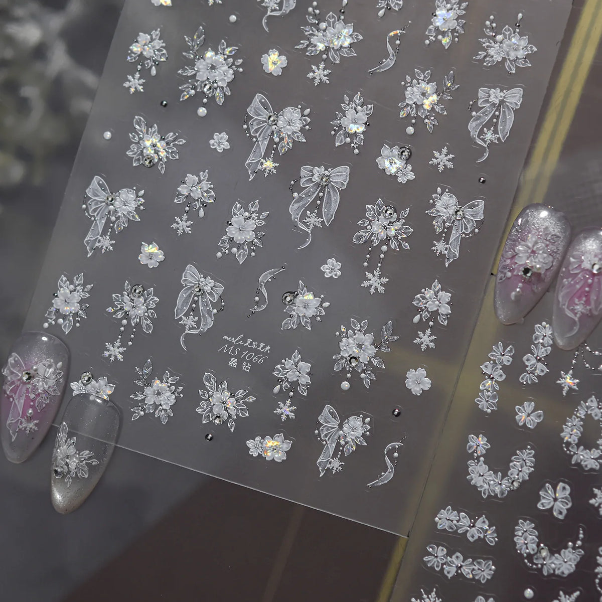 5D Nail Stickers – Bow Floral Rhinestone Pearl Tassel Decals Nail Art Stickers QXL