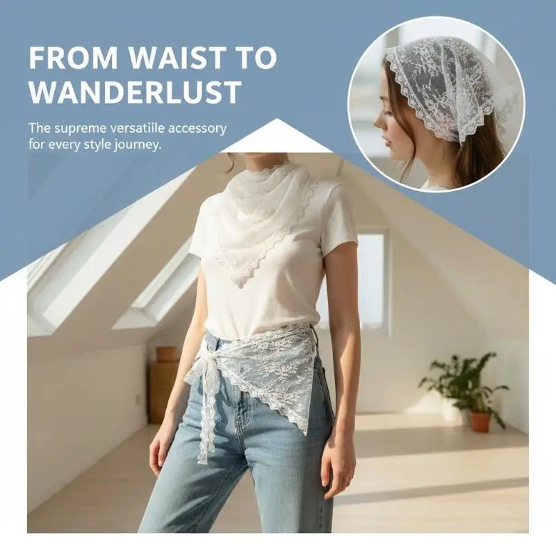 Lace Triangle Bandana Scarf | Head Wrap & Waist Belt Lace Scarf Wrap QXL