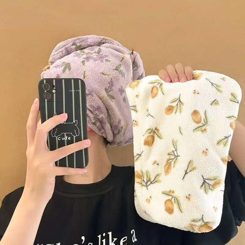Quick-Dry Coral Fleece Hair Wrap Towel Bonnet for Women Hair Drying Wrap QXL
