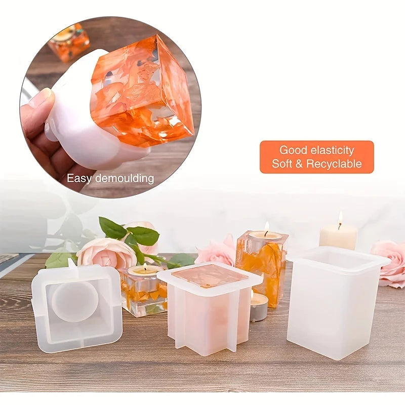Square Silicone Candle Holder Molds | Geometric DIY Epoxy Casting Silicone Casting Mold QXL