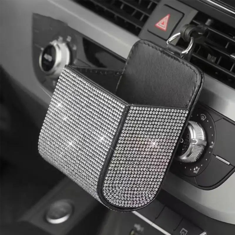 Car Air Vent Organizer | PU Leather Crystal Storage Box Car Vent Organizer QXL