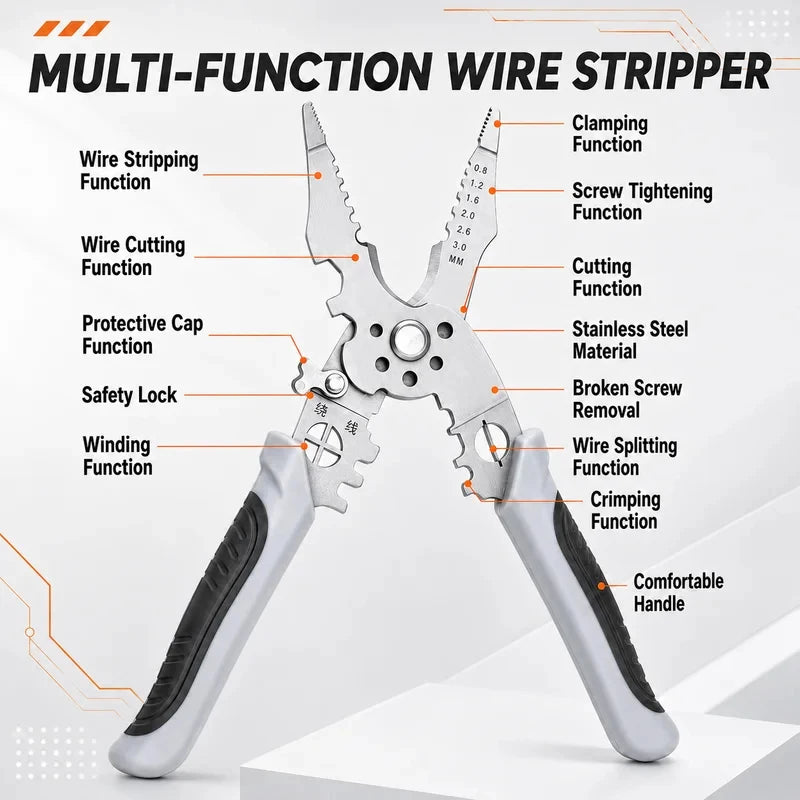 8.5" Stainless Steel Electrical Pliers – Wire Stripper & Crimper Electrical Pliers QXL
