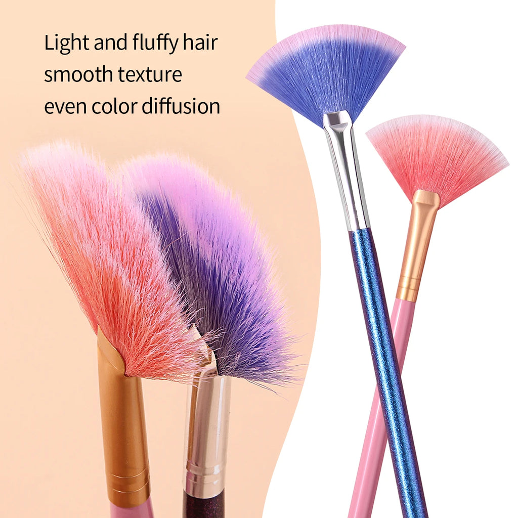 KOSSHOW Fan Highlighter & Contour Brush Set – 2 Pcs Fan Makeup Brush Set QXL