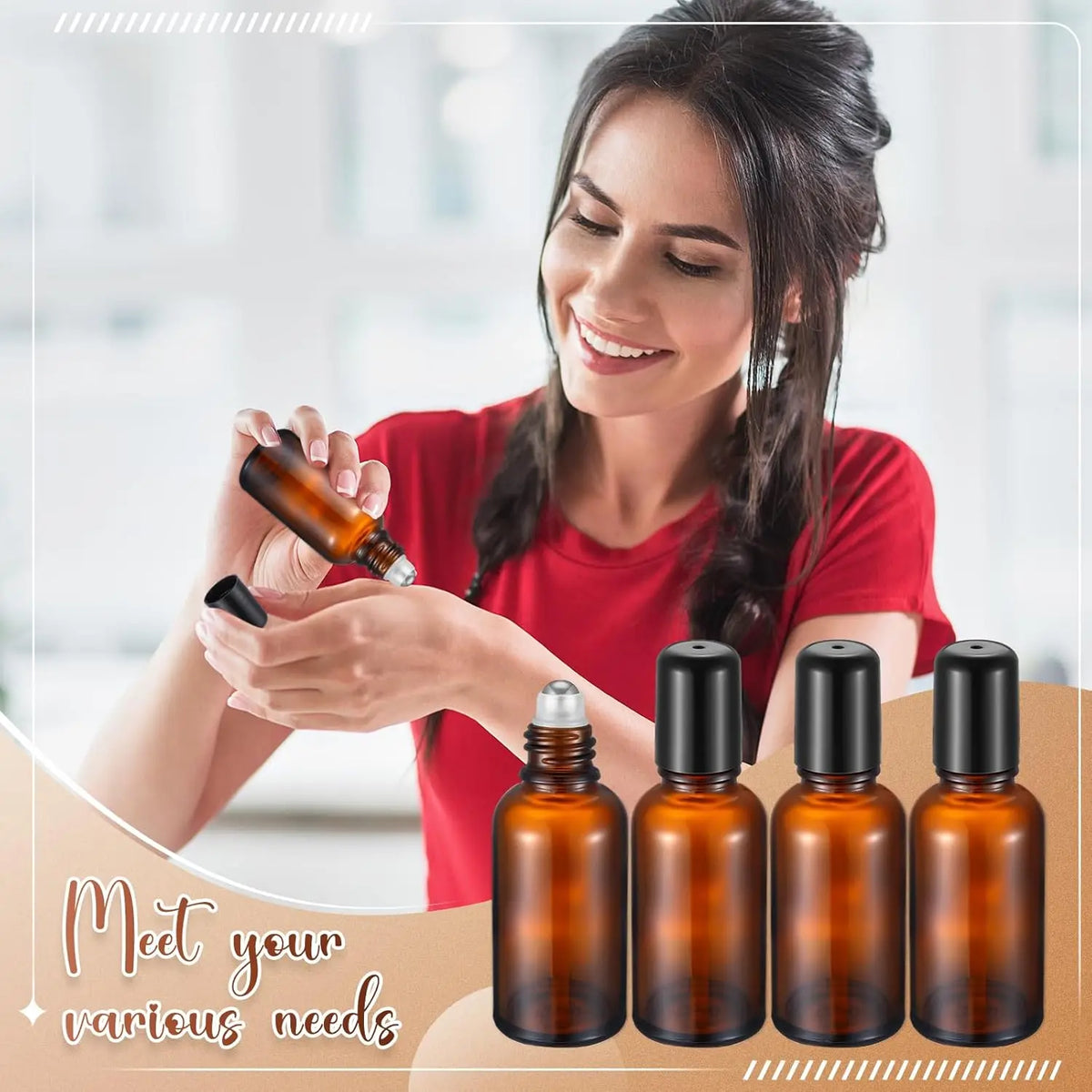 Amber Glass Roller Bottle | Refillable Essential Oil Roll-On Essential Oil Roller Bottle QXL