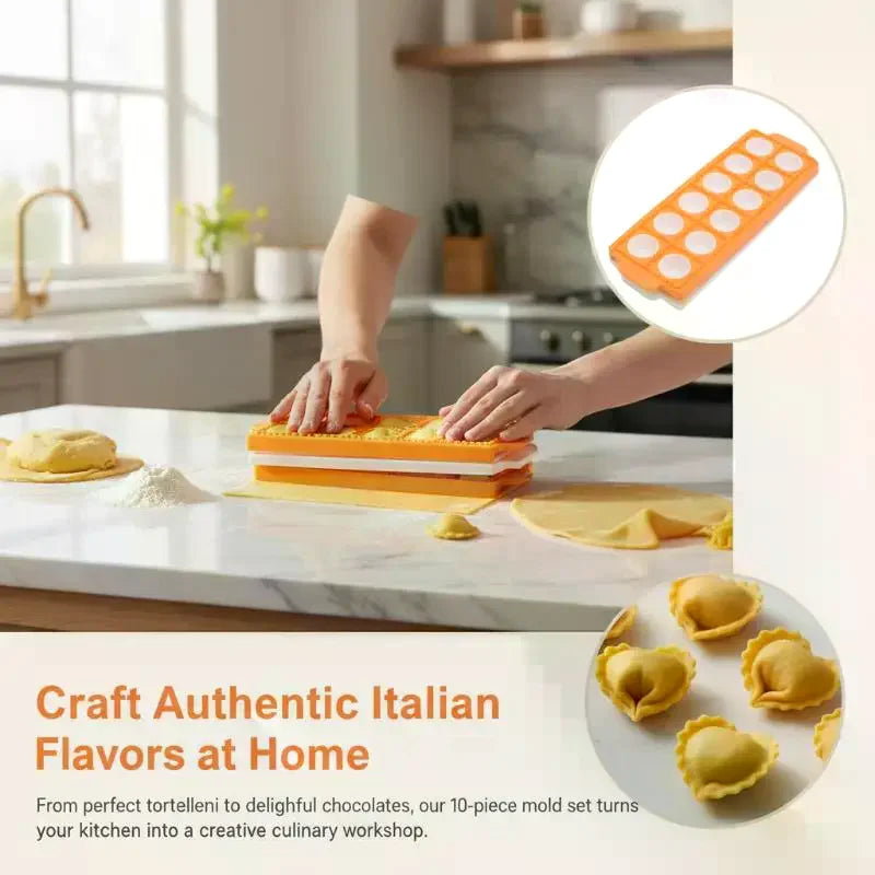 10-Pc Tortellini Mold & Ravioli Cutter Pasta Making Kit Pasta Making Kit QXL