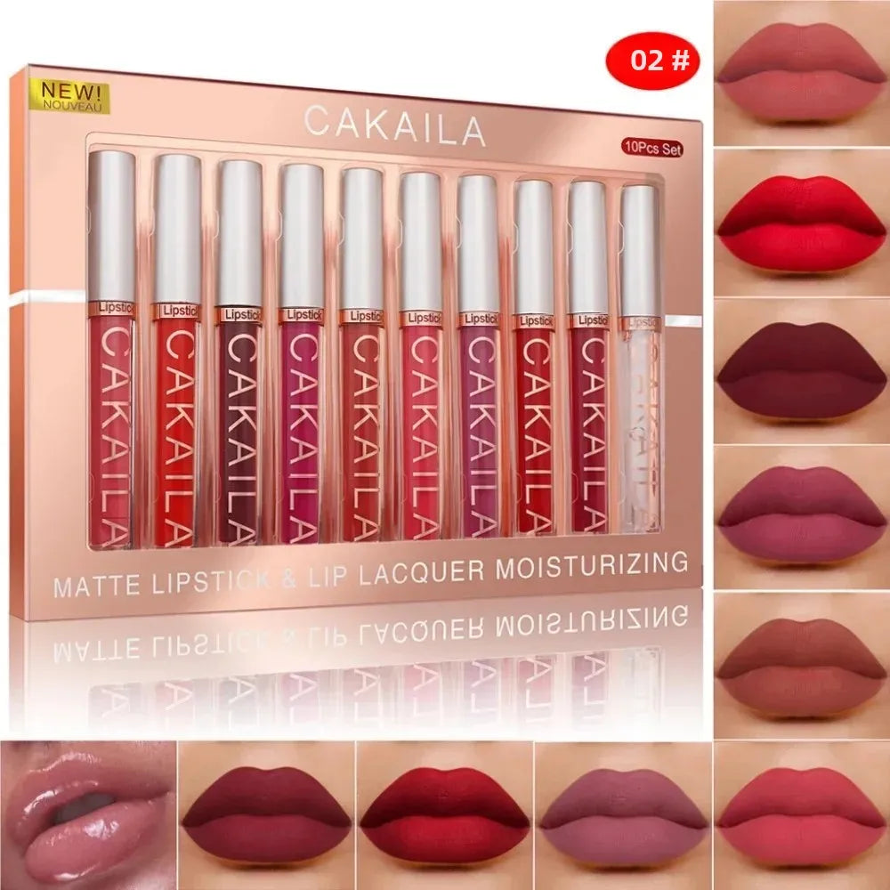 CAKAILA 10-Pc Nude Matte Liquid Lipstick Set | Long-Lasting Liquid Lipstick Set QXL