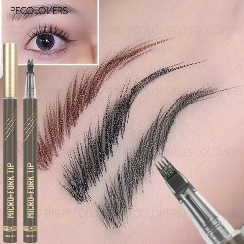 PECOLOVERS 4-Fork Liquid Eyebrow Pencil – Waterproof & Natural Liquid Eyebrow Pencil QXL