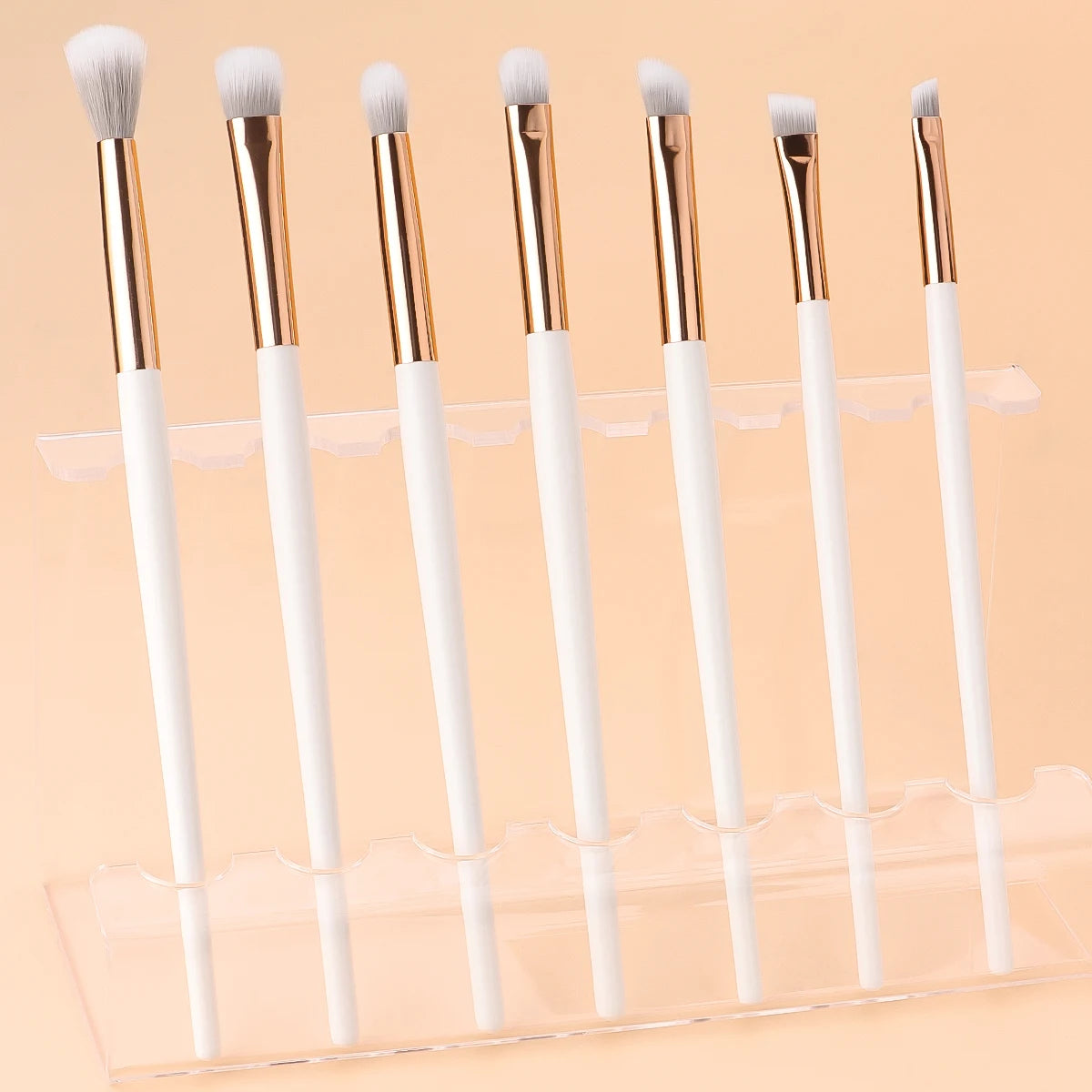 7-Pc Rose Gold Eye Makeup Brush Set | White Wood Handle Eye Makeup Brush Set QXL