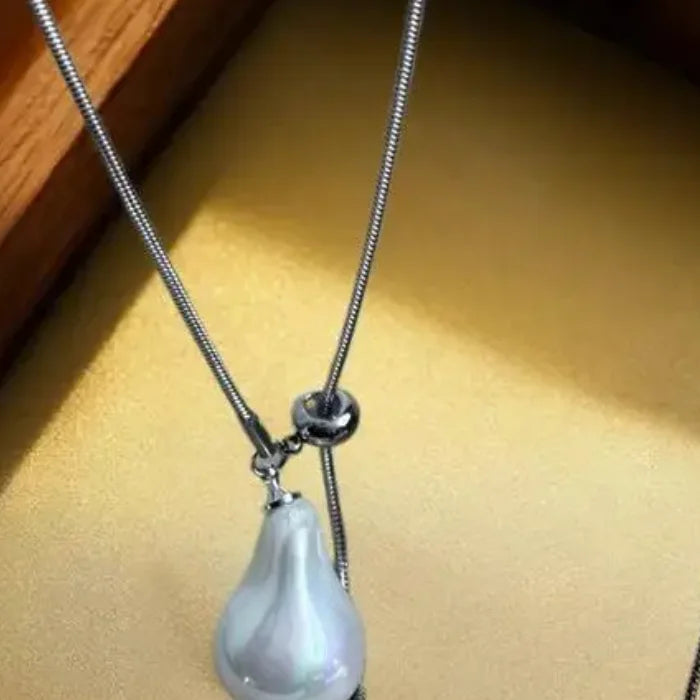 Baroque Pearl Stainless Steel Long Sweater Necklace | Women Pearl Chain Necklace QXL