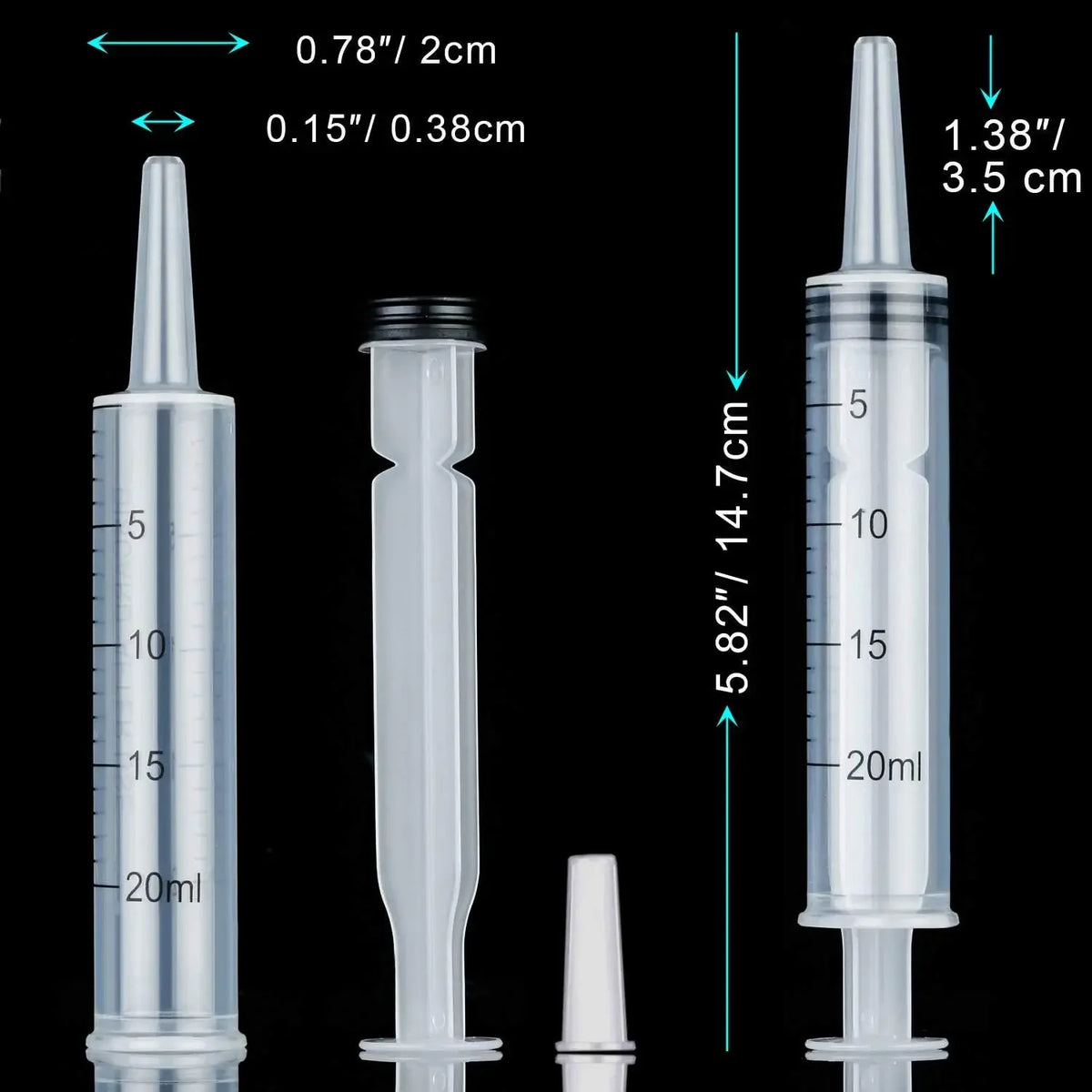 20ml Reusable Plastic Syringes | Hydroponics, Pet & Lab Use Plastic Measuring Syringe QXL