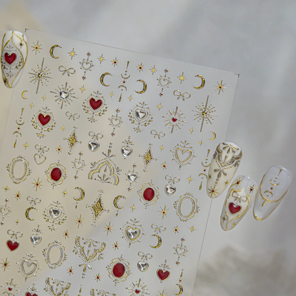 5D Nail Stickers – Moon Star Heart Gem Vintage Bow Decals 5D Nail Stickers QXL