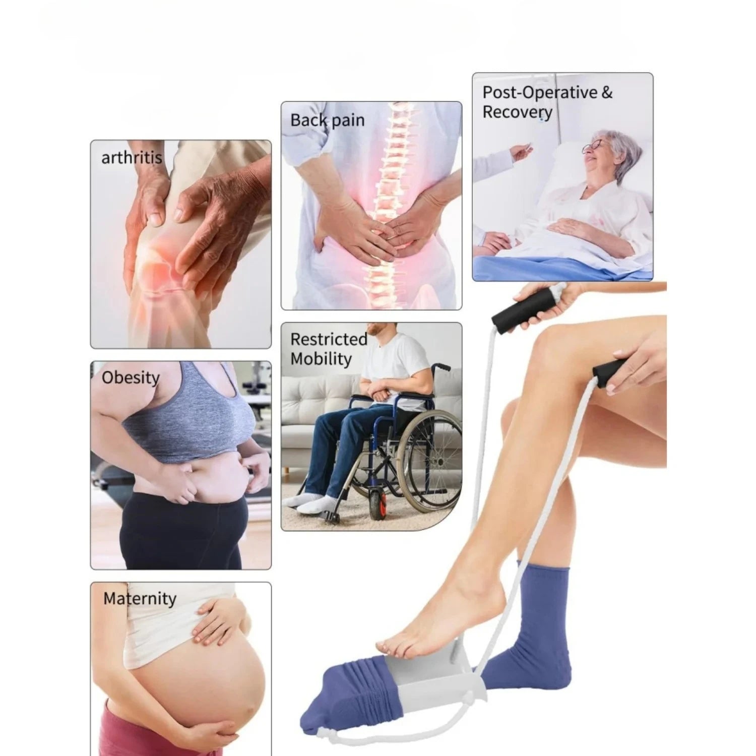 Sock Aid Dressing Helper | Easy-Grip Foam Handles | 1-2 Pack Dressing Aid Tool QXL