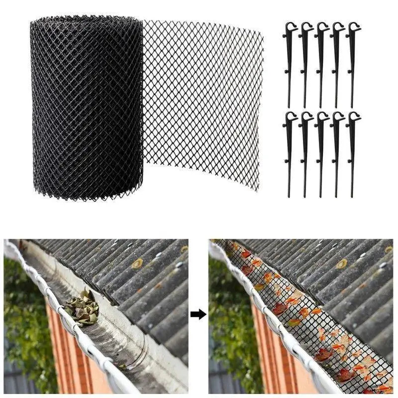 Plastic Gutter Guard Mesh Roll & 10 Hooks | Leaf & Bird Blocker Gutter Guard Mesh QXL