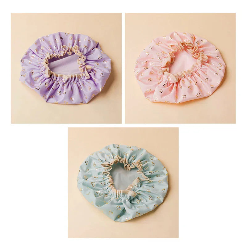 Double Layer Waterproof Shower Cap | PEVA Elastic Hair Cover Shower Cap QXL