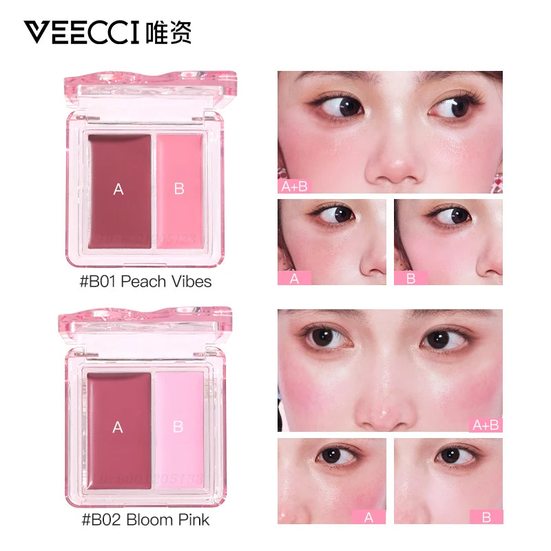 VEECCI Dual-Color Watery Blush Cream | Matte & Dewy Cheek Rouge Cream Blush QXL