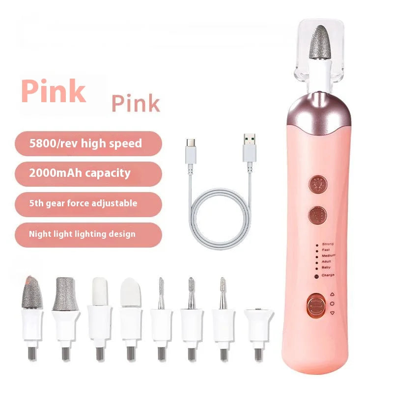 8-in-1 Cordless Electric Nail Drill | Silent Rechargeable Kit Electric Nail Drill QXL Pink