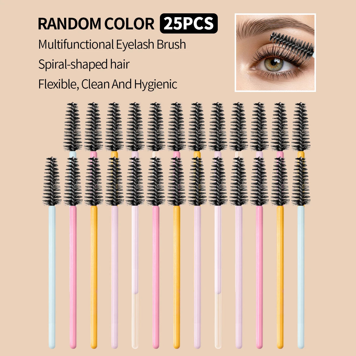 25-Pack Disposable Spoolie Eyelash & Eyebrow Brushes – Bendable Disposable Spoolie Brush QXL