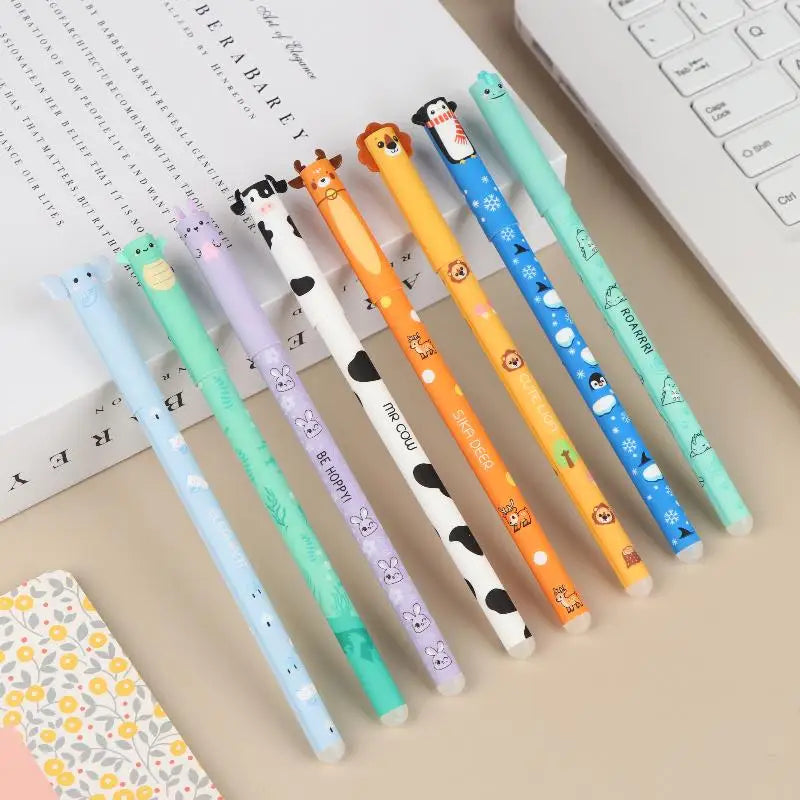 8-Pack Cartoon Animal Erasable Gel Pens | 0.5mm Colorful Ink Erasable Gel Pens QXL