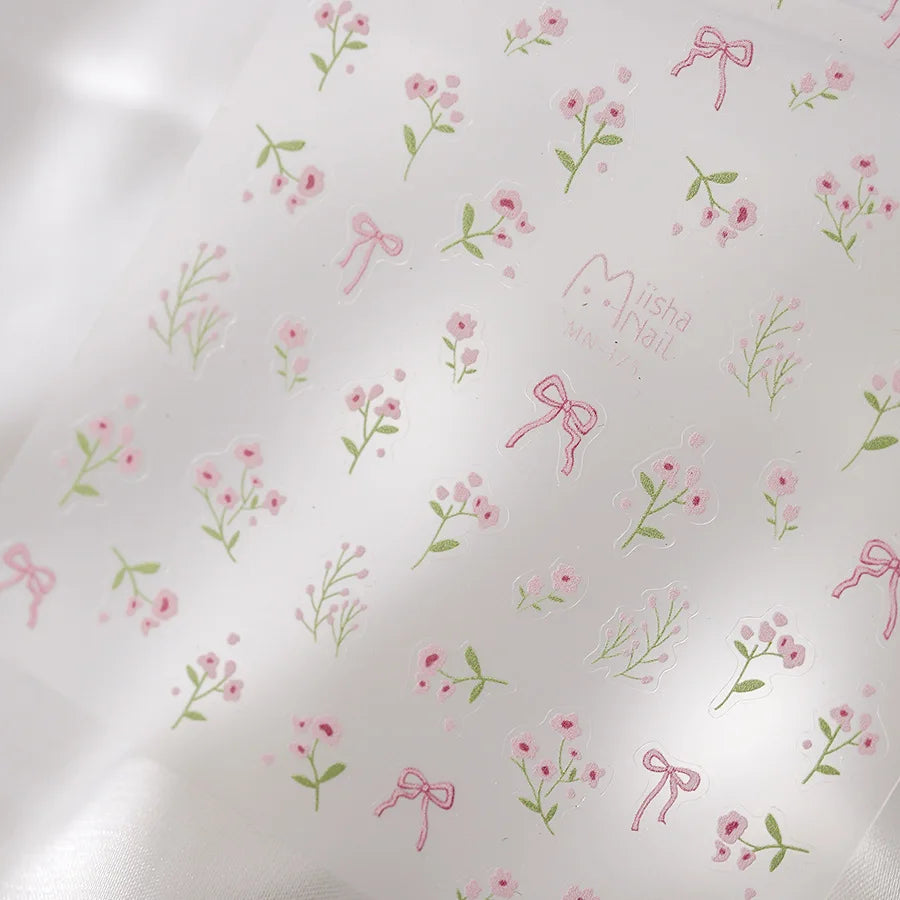 5D Floral Nail Stickers | Pink Daisy Rose Butterfly Decals Nail Art Stickers QXL