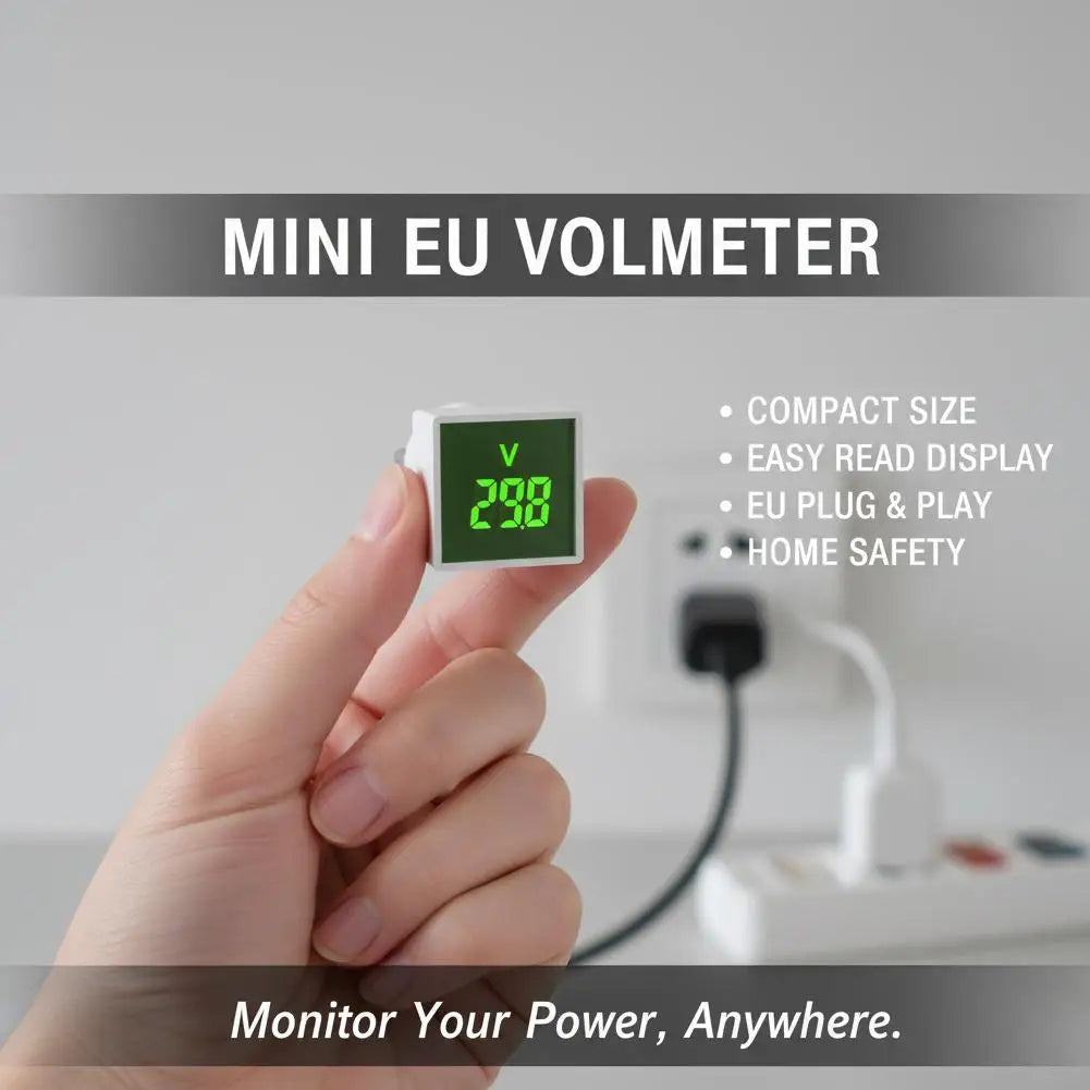 Plug-In Digital AC Voltmeter | Euro Plug 50–500V LED Digital AC Voltmeter QXL