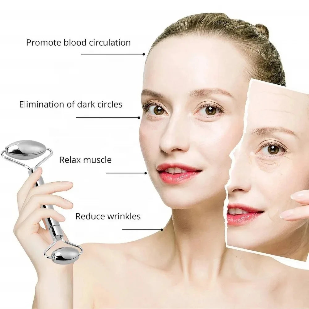 Stainless Steel Ice Face Roller & Gua Sha Massage Tool Set Face Roller Set QXL