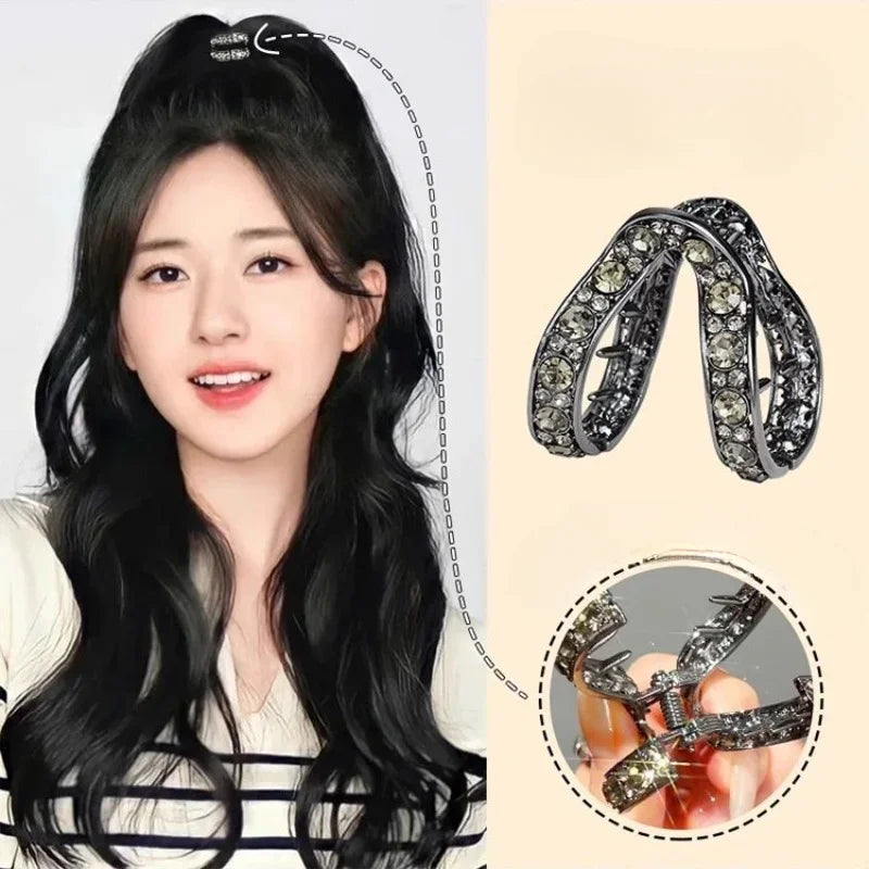 Rhinestone Metal Mini Ponytail Claw Clip | Anti-Droop Style Ponytail Claw Clip QXL